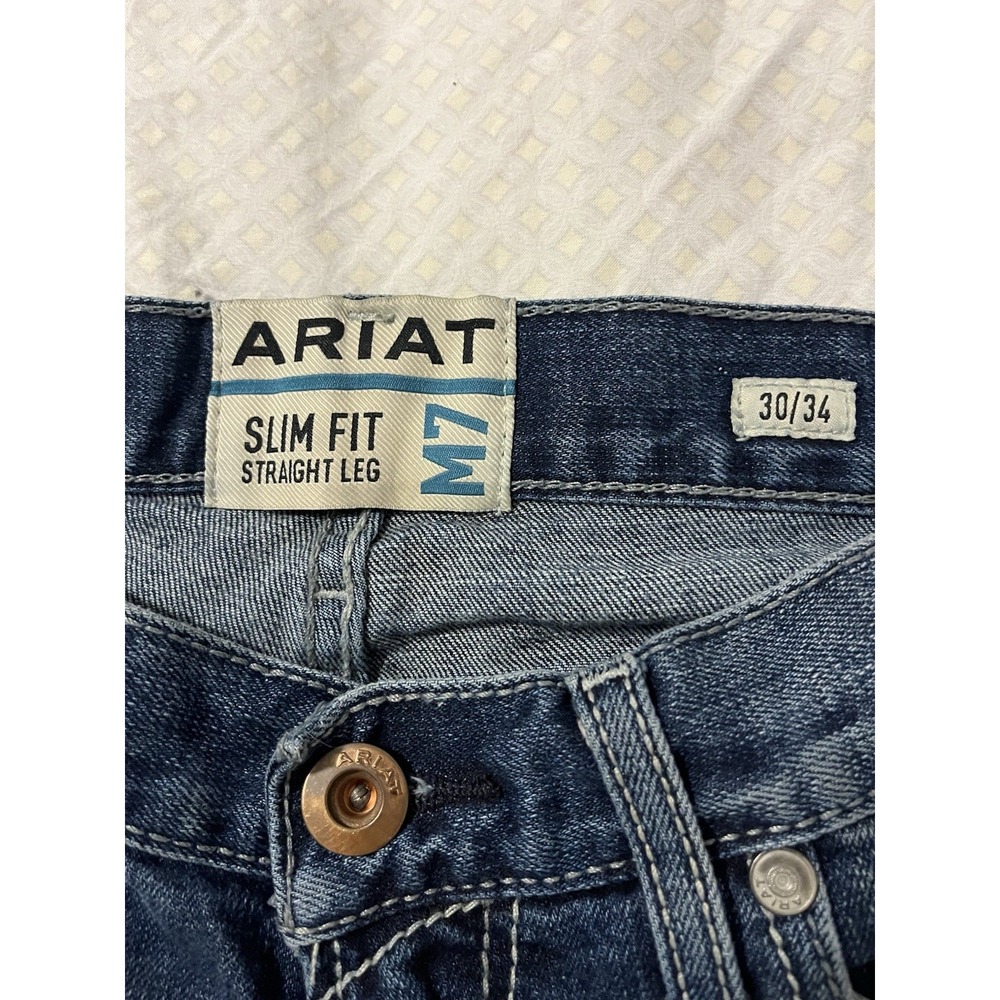 Ariat M7 Slim Fit Straight Leg Blue Denim Jeans Men's 30x34 Cowboy Western - Picture 2 of 7